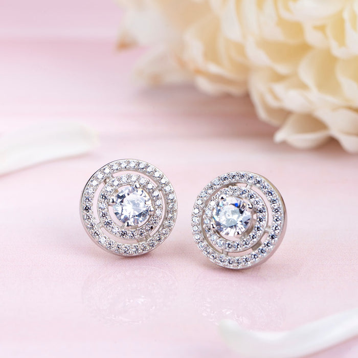 Radiant Circles 925 Sterling Silver Rhodium-Plated Earrings