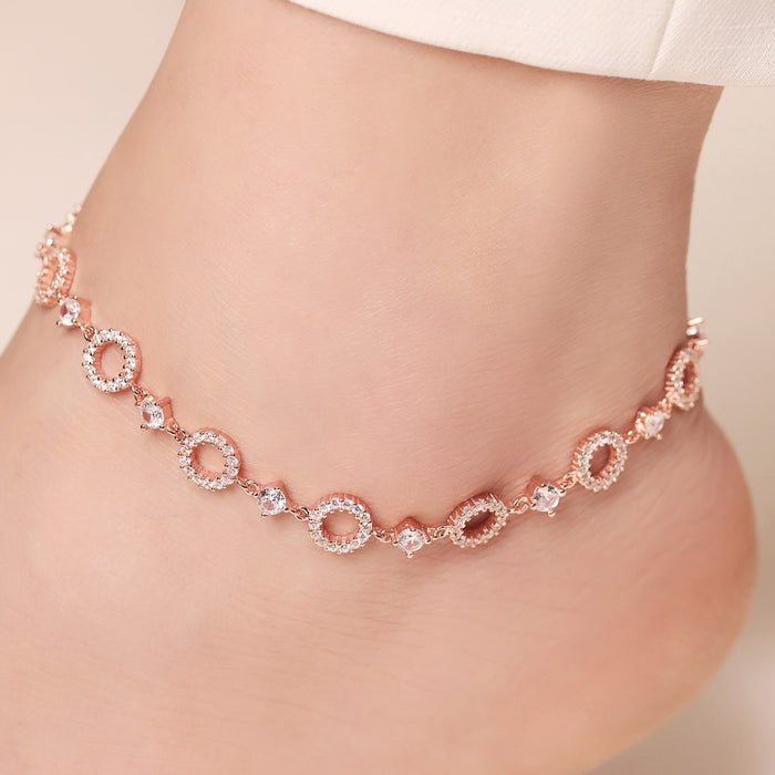 Radiant Circles Rose Gold Plated 925 Silver Anklets