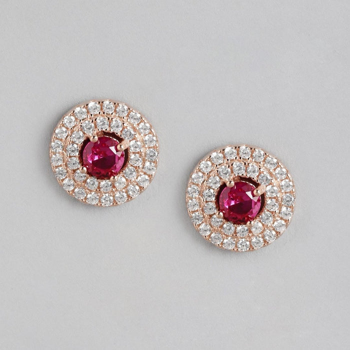 Radiant Crimson Circles Rose Gold-Plated Red CZ 925 Sterling Silver Jewelry Set