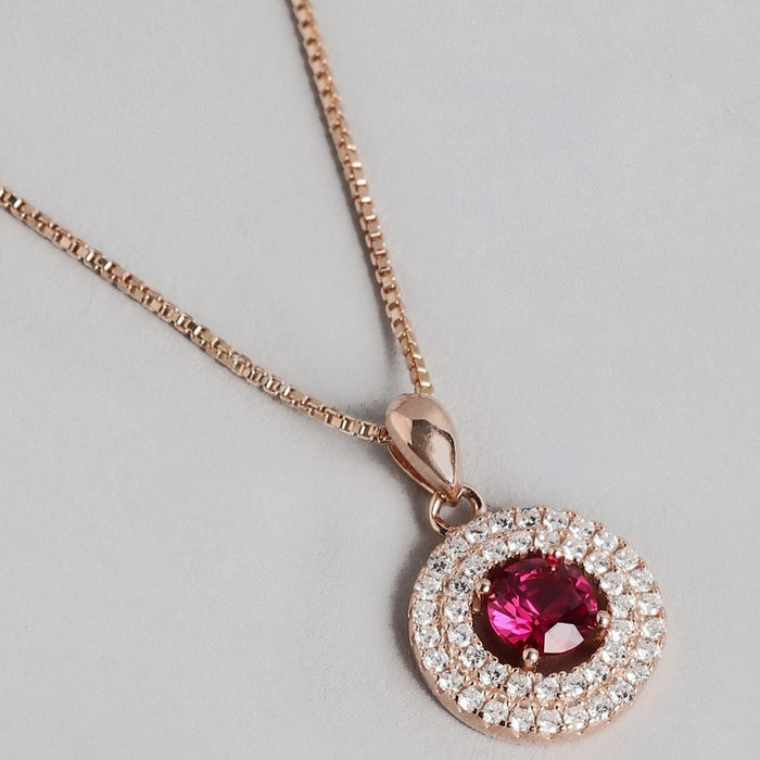 Radiant Crimson Circles Rose Gold-Plated Red CZ 925 Sterling Silver Jewelry Set