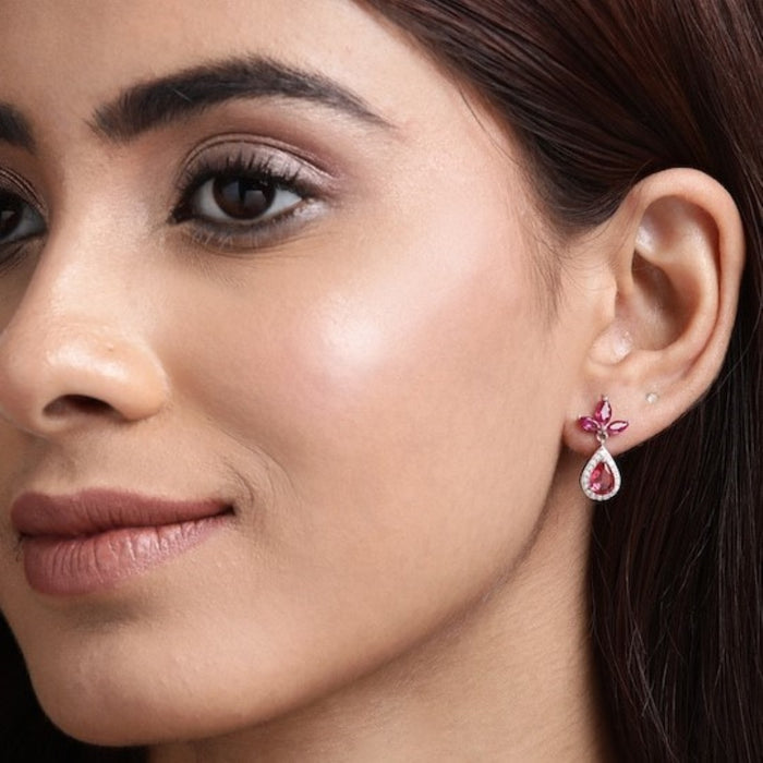Radiant Crimson Drops Rhodium-Plated 925 Sterling Silver Red Cubic Zirconia Earrings