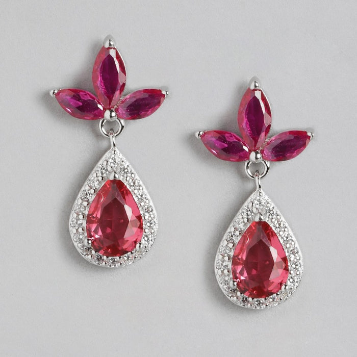 Radiant Crimson Drops Rhodium-Plated 925 Sterling Silver Red Cubic Zirconia Earrings