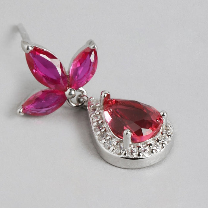 Radiant Crimson Drops Rhodium-Plated 925 Sterling Silver Red Cubic Zirconia Earrings