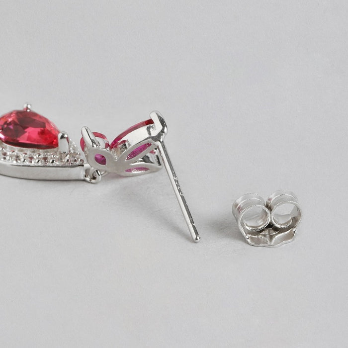 Radiant Crimson Drops Rhodium-Plated 925 Sterling Silver Red Cubic Zirconia Earrings