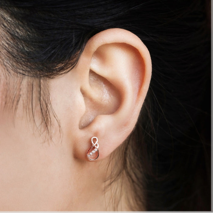 Radiant Cubic Zirconia Rose Gold-Plated 925 Sterling Silver Earrings