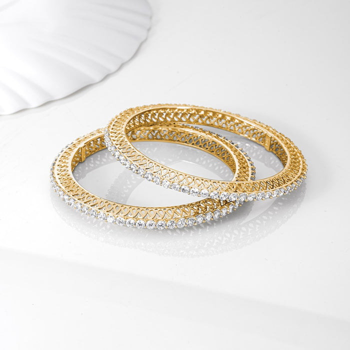 Radiant CZ Elegance: Gold-Plated 925 Sterling Silver Women's Bangle