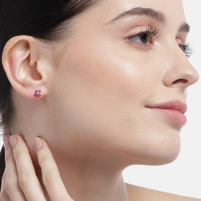Radiant CZ Rose Gold Plated 925 Sterling Silver Stud Earrings