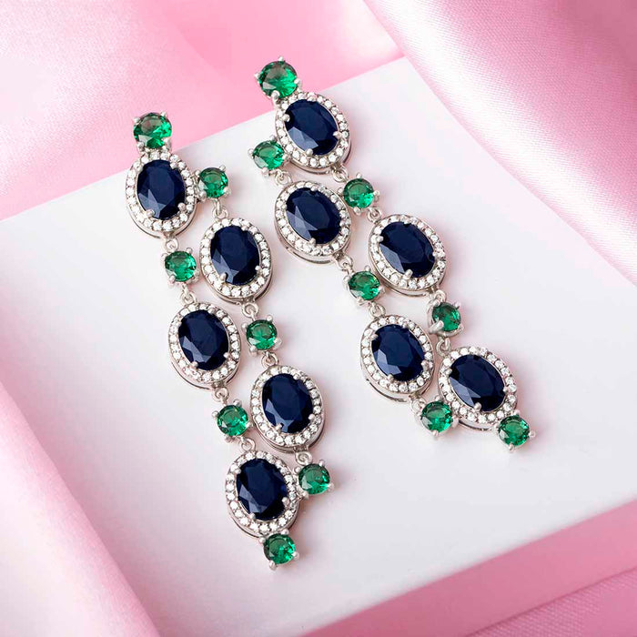 Radiant CZ Starfall Rhodium-Plated 925 Sterling Silver Drop Earrings