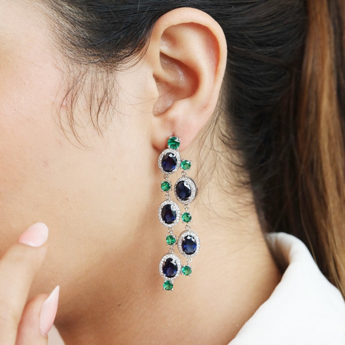 Radiant CZ Starfall Rhodium-Plated 925 Sterling Silver Drop Earrings