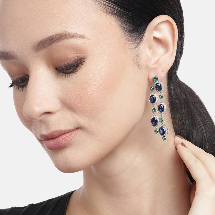 Radiant CZ Starfall Rhodium-Plated 925 Sterling Silver Drop Earrings