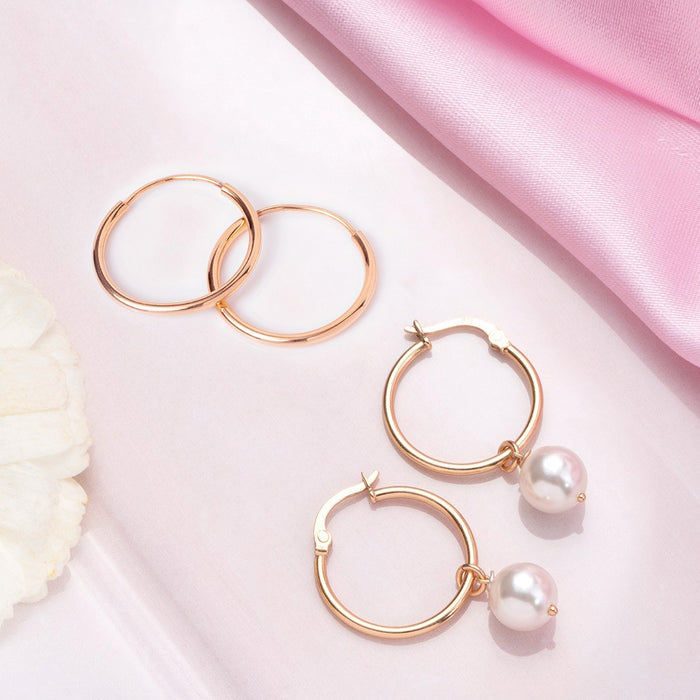 Radiant Duo 925 Sterling Silver Rose Gold-Plated Double Hoop Earrings Set