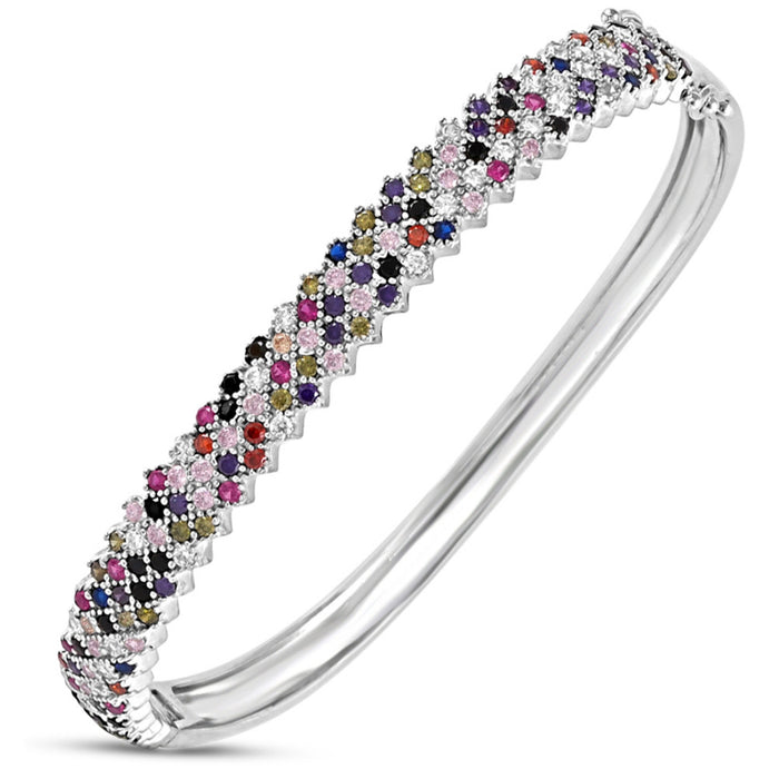 Radiant Elegance Coloured CZ Rhodium-Plated 925 Sterling Silver Kada Bracelet