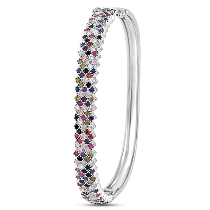 Radiant Elegance Coloured CZ Rhodium-Plated 925 Sterling Silver Kada Bracelet
