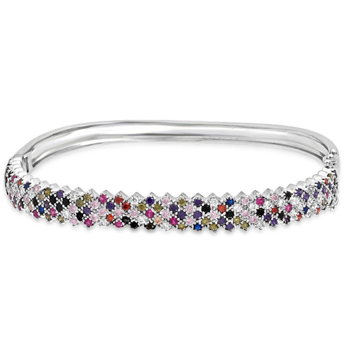 Radiant Elegance Coloured CZ Rhodium-Plated 925 Sterling Silver Kada Bracelet