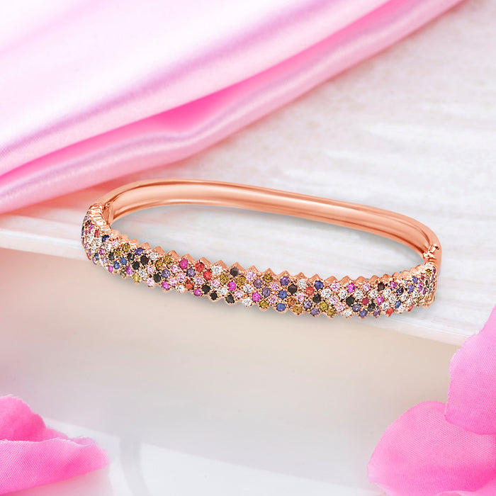 Radiant Elegance Coloured CZ Rosegold-Plated 925 Sterling Silver Kada Bracelet