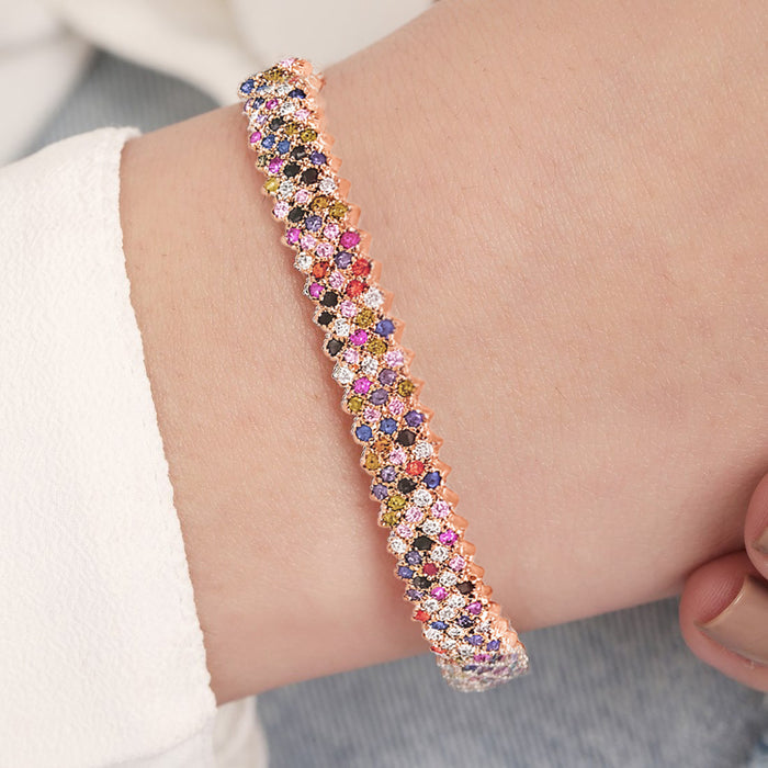 Radiant Elegance Coloured CZ Rosegold-Plated 925 Sterling Silver Kada Bracelet