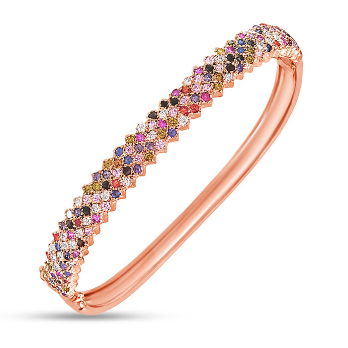 Radiant Elegance Coloured CZ Rosegold-Plated 925 Sterling Silver Kada Bracelet