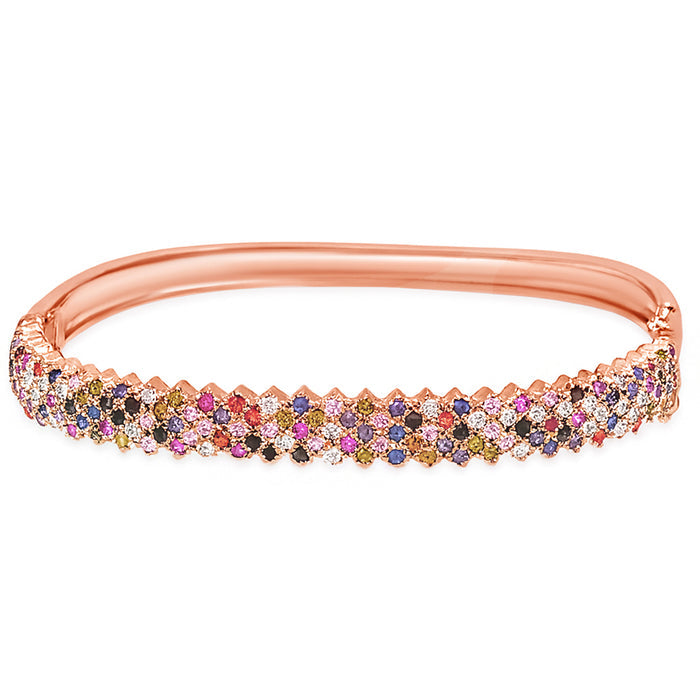 Radiant Elegance Coloured CZ Rosegold-Plated 925 Sterling Silver Kada Bracelet