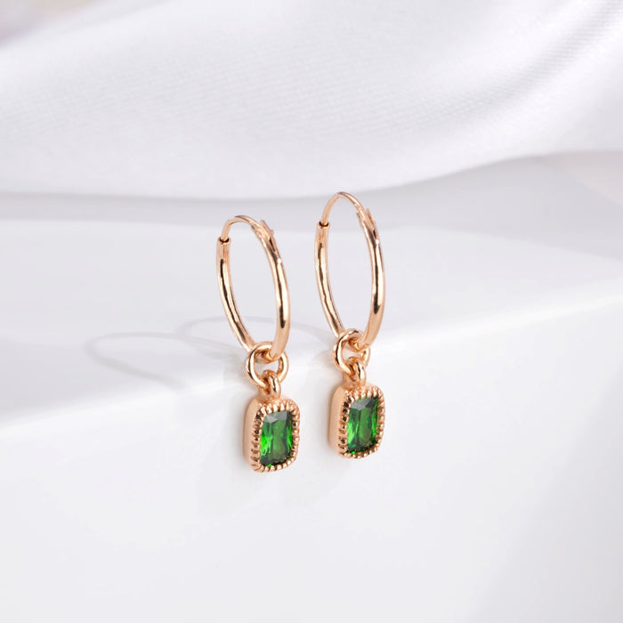 Radiant Emerald Rose Gold Plated 925 Silver Hoop Earrings