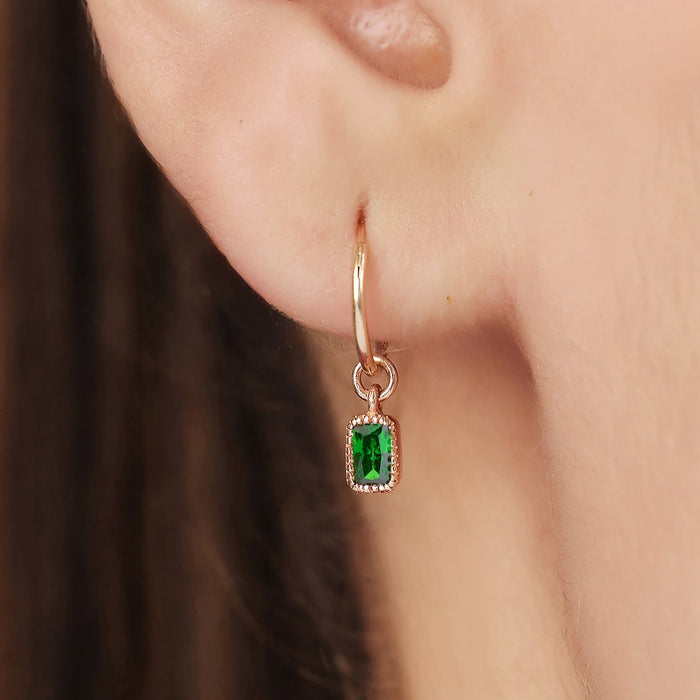 Radiant Emerald Rose Gold Plated 925 Silver Hoop Earrings