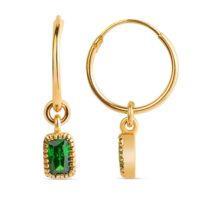 Radiant Emerald Rose Gold Plated 925 Silver Hoop Earrings