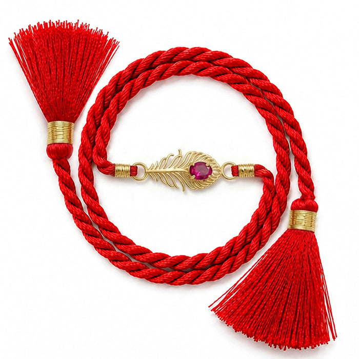 Radiant Feather Pink Stone CZ Gold Plated Silver Rakhi (Zavya Signature)