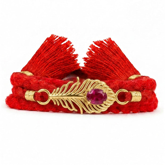 Radiant Feather Pink Stone CZ Gold Plated Silver Rakhi (Zavya Signature)