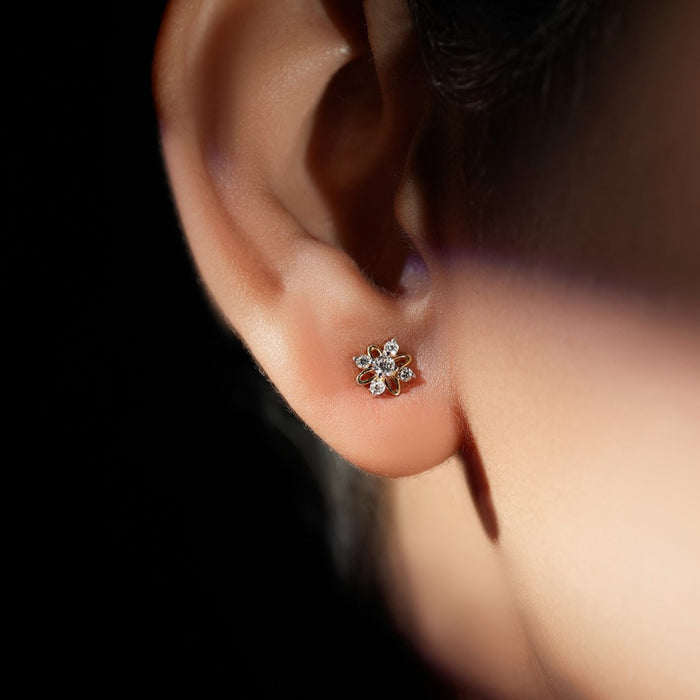 Radiant Floral Gold Earrings with Lab-Grown Diamonds