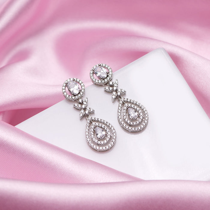 Radiant Frost Rhodium Plated 925 Sterling Silver Drop Earrings