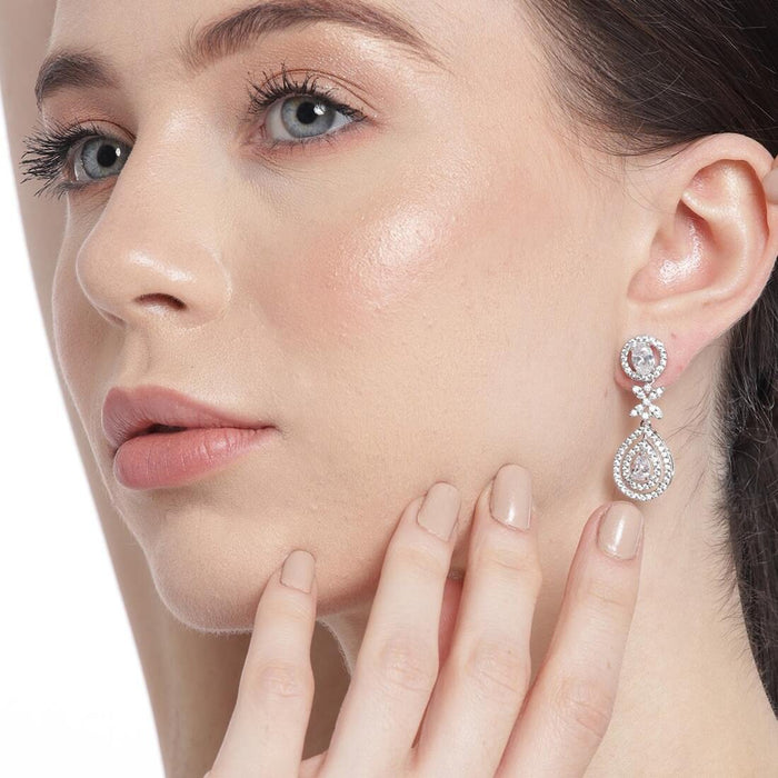 Radiant Frost Rhodium Plated 925 Sterling Silver Drop Earrings