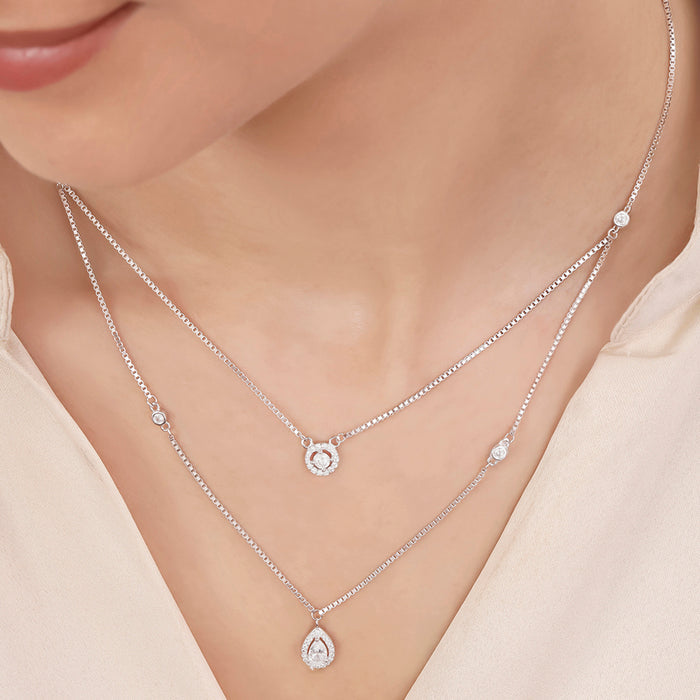Radiant Fusion Rhodium Plated 925 Sterling Silver Layered Necklace