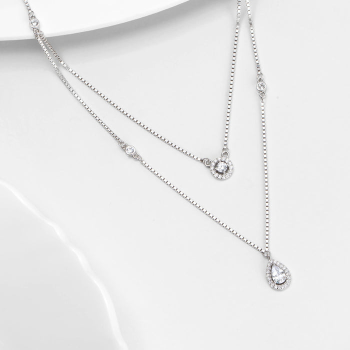 Radiant Fusion Rhodium Plated 925 Sterling Silver Layered Necklace