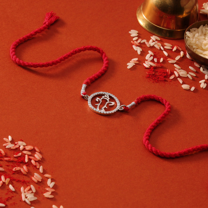 Radiant Ganesh Ji With CZ Silver Thread Rakhi