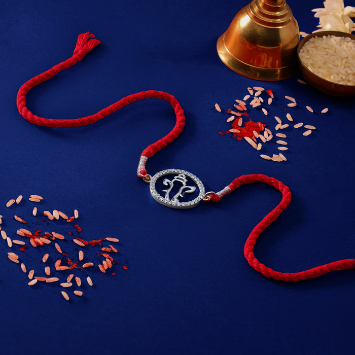 Radiant Ganesh Ji With CZ Silver Thread Rakhi