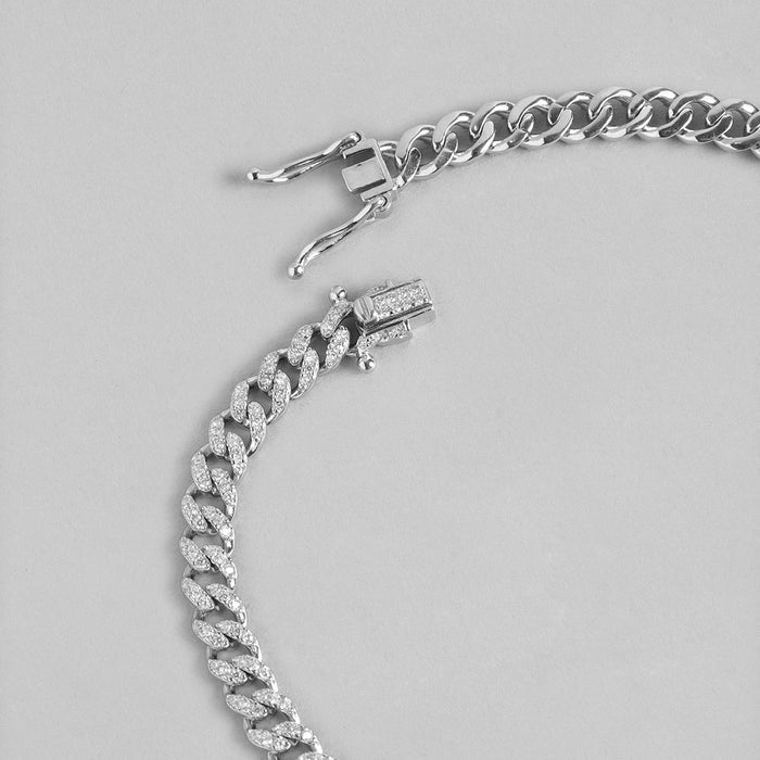 Open box clasp on a CZ paved 925 Sterling Silver cuban chain. Ideal jewellery gift for him. – Zavya