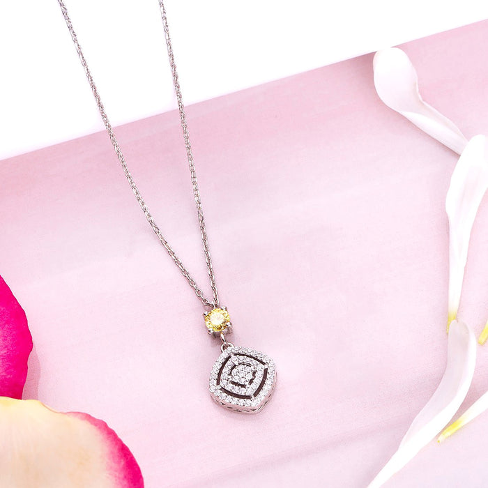 Radiant Geometry 925 Sterling Silver Rhodium-Plated Square Pendant