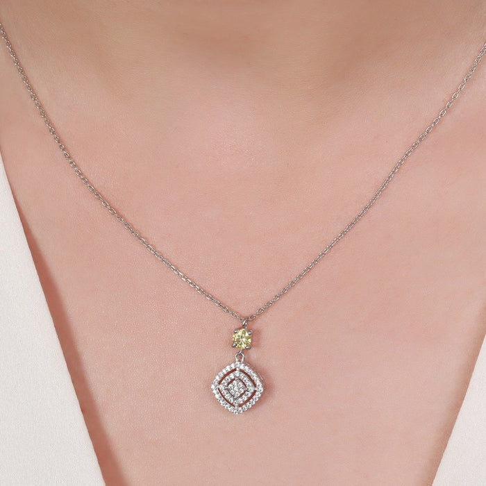 Radiant Geometry 925 Sterling Silver Rhodium-Plated Square Pendant