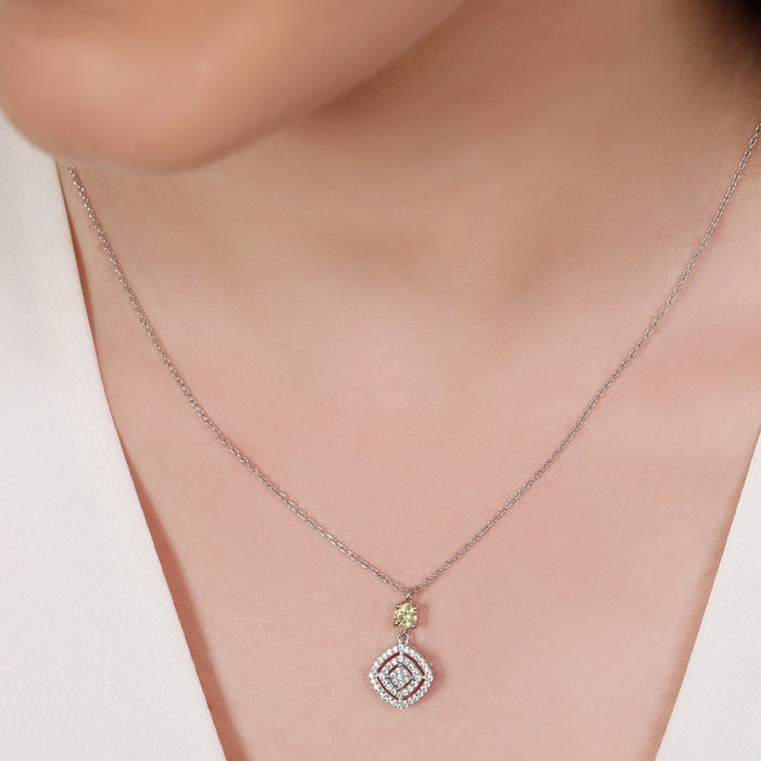 Radiant Geometry 925 Sterling Silver Rhodium-Plated Square Pendant