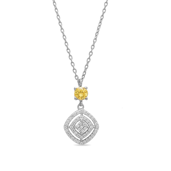 Radiant Geometry 925 Sterling Silver Rhodium-Plated Square Pendant