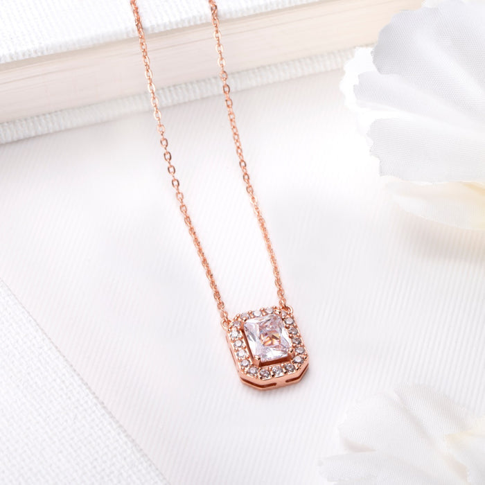 Radiant Geometry Rose Gold-Plated 925 Sterling Silver Rectangle Necklace Chain