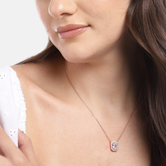 Radiant Geometry Rose Gold-Plated 925 Sterling Silver Rectangle Necklace Chain