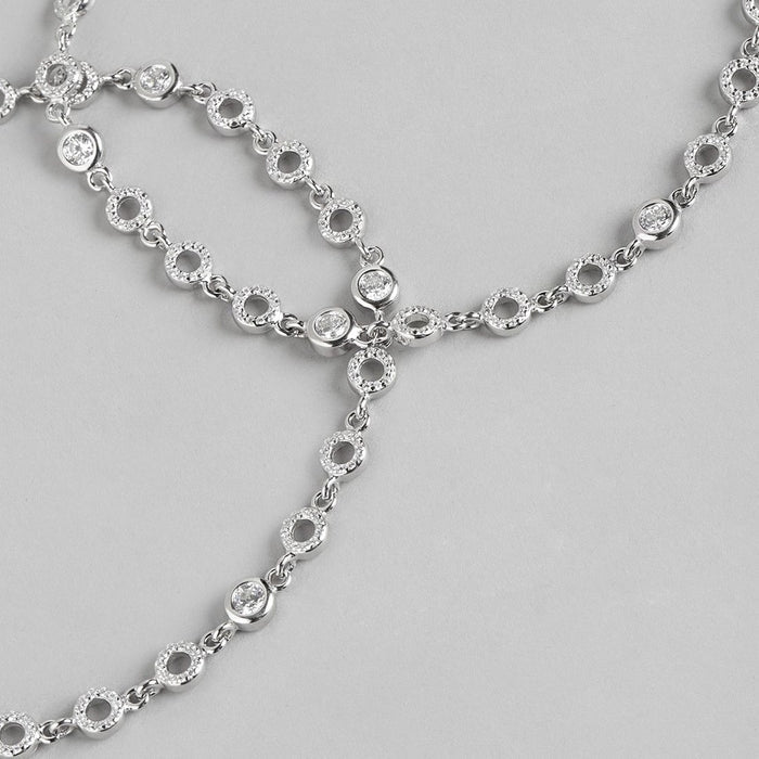 Radiant Glamour Cubic Zirconia Rhodium Plated 925 Silver Anklet