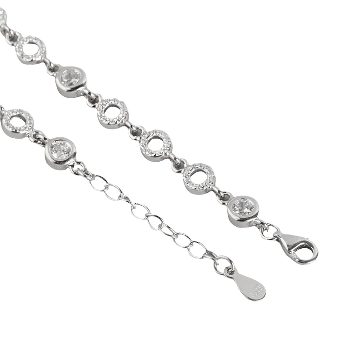 Radiant Glamour Cubic Zirconia Rhodium Plated 925 Silver Anklet