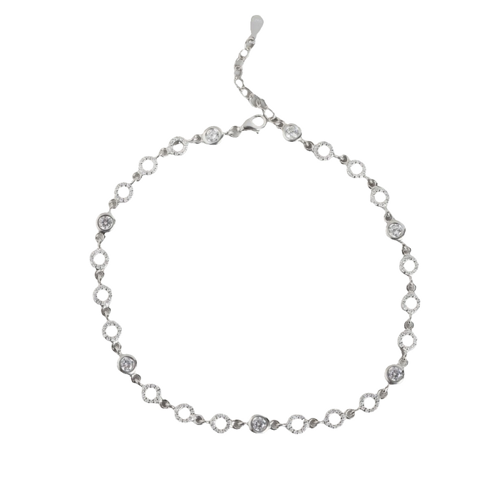 Radiant Glamour Cubic Zirconia Rhodium Plated 925 Silver Anklet