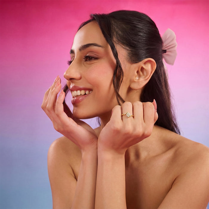 Radiant Glow CZ Gold Plated 925 Silver Womens Ring (Adjustable)