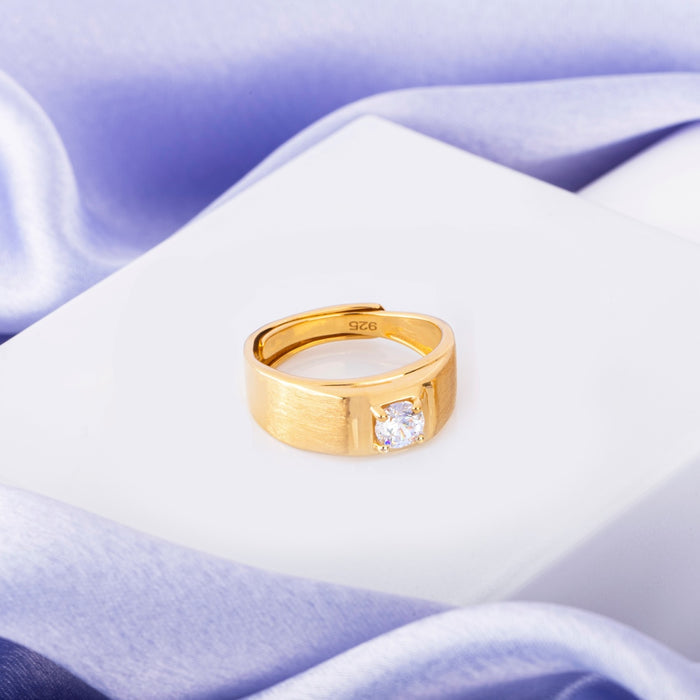 Radiant Glow CZ Gold Plated 925 Sterling Silver Ring for Him (Adjustable)