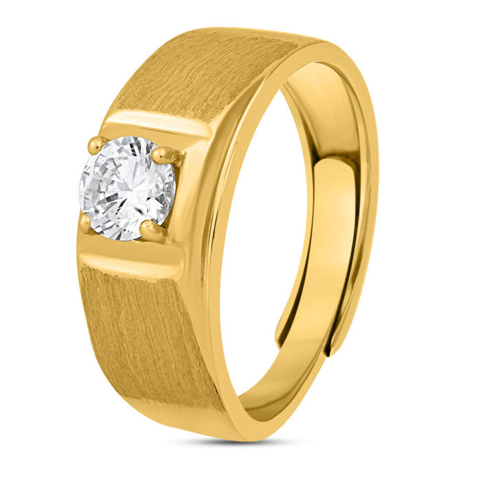 Radiant Glow CZ Gold Plated 925 Sterling Silver Ring for Him (Adjustable)