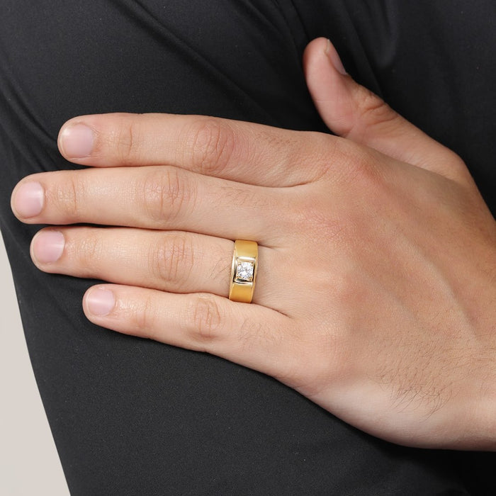 Radiant Glow CZ Gold Plated 925 Sterling Silver Ring for Him (Adjustable)