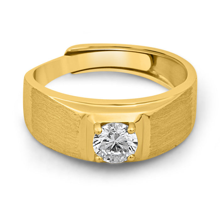 Radiant Glow CZ Gold Plated 925 Sterling Silver Ring for Him (Adjustable)