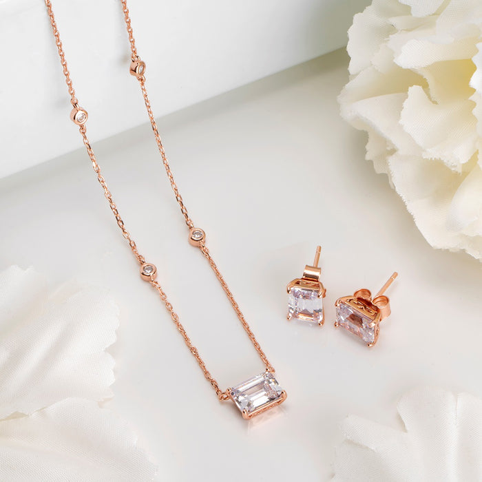 Radiant Glow Rose Gold-Plated CZ 925 Sterling Silver Jewelry Set